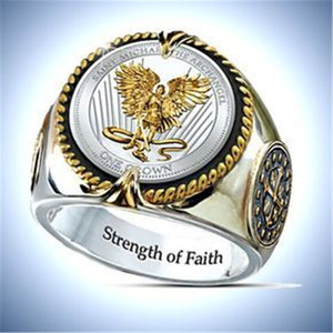 Anillo de águila San Miguel para hombre, de acero inoxidable, regalo religioso cristiano, con bisel, bandas de la fuerza de la fe H149 - Product Image 1