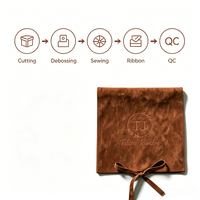 Pochette à bijoux en daim avec logo personnalisé en relief, fermeture à ruban, emballage cadeau pour collier, boucles d'oreilles, bracelet, vente en gros