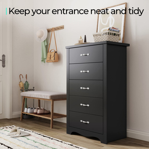 Cómoda Negra de 5 Cajones, Moderna para Dormitorio con Cajones Anchos, Organizador de Almacenamiento de Madera para Sala de Estar - Product Image 2