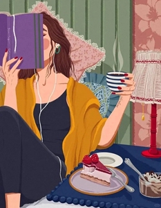 Personnage d'illustration de personnalité chaleureuse lecture peinture au diamant atmosphère peinture décorative à la maison - Product Image 3