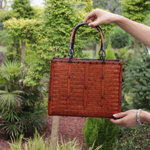 Handmade Bamboo Woven Tote Bag Vintage Chinese Style Solid Color Craft Basket For Tea Ceremony Storage - Product Image 3