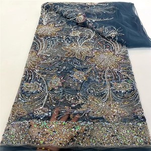 Hot-Bán Dệt Kim Sợi Ngang Thoáng Khí Polyester/Kim Loại Bead Ống <span class=keywords><strong>Sequin</strong></span> Lưới Thêu Vải Cho Cô Gái Dresses Trang Phục Sân Khấu - Product Image 2