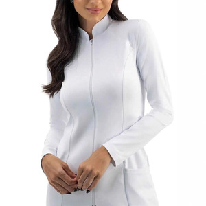 Giacca da dottore con cerniera a maniche lunghe da <span class=keywords><strong>donna</strong></span> Slim Fit uniforme da lavoro da medico alla moda <span class=keywords><strong>donna</strong></span> bianco camice da laboratorio - Product Image 6