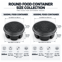 Barquette alimentaire jetable noire ronde à 4 compartiments, compatible micro-ondes, pour la préparation de repas et l'emballage de plats à emporter