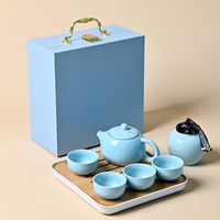 Ensemble de thé en céramique de luxe léger 7 pièces, coffret cadeau, service à thé avec plateau pour 4 personnes, ensemble de thé pour cadeau d'affaires en gros