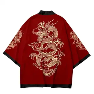 2025 3D estampado de dragón moda japonesa cárdigan <span class=keywords><strong>Haori</strong></span> señoras vestido asiático tradicional Cosplay camisa roja Harajuku playa Kimono - Product Image 2