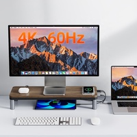 Support d'écran multifonctionnel avec tiroir Support de bureau surélevé avec support de téléphone Support de moniteur avec chargeur sans fil