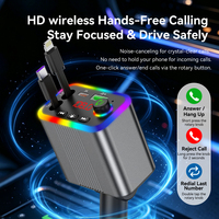 120W Pengisi Daya Mobil Retractable 5 in 1 Langsung dari Pabrik, Pemancar FM, Kabel Built-In Type-C dan 8-Pin, USB-A USB-C, Layar Digital