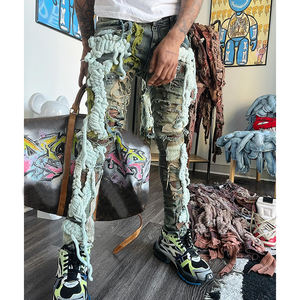 YSJY üreticileri özel Hip Hop Vintage aplike pantolon Slim Fit şık Denim kot sıkıntılı yama kot erkekler için - Product Image 5