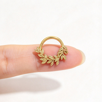 Anneau de septum en acier inoxydable 316, motif feuille, 1,2*8mm, doré/argenté, clicker à segment articulé, anneau de nez, bijou de piercing branche d'olivier