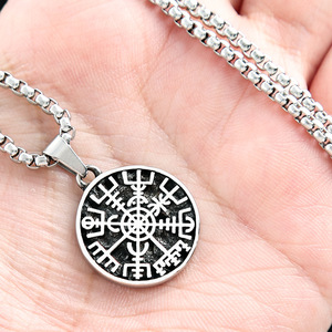 yunnique Stainless Steel Nordic Compass Pendant With Runes Symbol Men's Necklace 60cm <b>Chain</b> Gift Jewelry - Product Image 4
