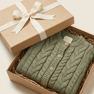 Cardigan in <span class=keywords><strong>Maglia</strong></span> a Trecce per Neonati con Bottoni in Legno, Morbido <span class=keywords><strong>Cotone</strong></span> <span class=keywords><strong>Organico</strong></span>, Abbigliamento Autunno/Inverno per Bambini e Neonati - Product Image 2