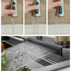 Lavello da <span class=keywords><strong>Cucina</strong></span> Rettangolare Fatto a Mano in Acciaio Inox SUS304 con Cascata, Doppia Vasca e Rubinetto Monoforo - Product Image 5