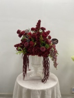 Centre de table floral artificiel Orchidée Bourgogne, chemin de table en fleurs de soie Amarante rouge vin pour la décoration de table de banquet de mariage