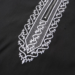 Herren Marokkanische Jubba Arabische Thobe Leichter Polyester-Stoff Langarm mit Kapuze Locker Sitzend Marineblau Weiße Stickerei Naher Osten - Product Image 3