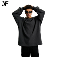 T-shirt à manches longues en coton épais à imprimé surdimensionné et ample de style original XUFEI, 300 g/m², tricot gaufré