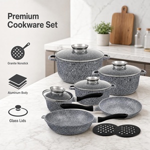 Set di 12 Pezzi di Pentole e Padelle Classiche in Alluminio Pressofuso Antiaderente per Cucina Familiare, Hotel, Ristorante, Set di Pentole Personalizzabile OEM - Product Image 1