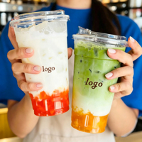 Gobelets en plastique PET avec logo personnalisé, 12 oz, 16 oz, 20 oz, avec couvercles pour boissons froides, smoothies, jus, matcha, café glacé