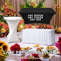 Nappe en tissu 100% polyester blanc et noir à dentelle, impression personnalisée, rectangulaire et carrée, pour tables rondes