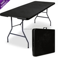 Table de banquet rectangulaire pliable noire en gros pour extérieur, plateau en plastique HDPE semi-pliable, cadre métallique, pour mariage et fête