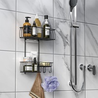 Étagère de douche en acier inoxydable à 2 niveaux, support de rangement suspendu au dessus de la porte, caddie de douche avec crochets
