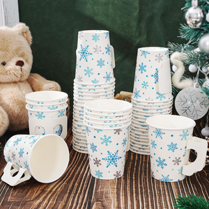 Gobelets en papier de Noël avec poignées 9 oz bleu feuille d'argent flocon de neige gobelets jetables à paroi unique pour la fête d'hiver de Noël - Product Image 3