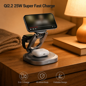 Base de Carga Inalámbrica Magnética 3 en 1 Plegable, Estación de Carga Rápida de 25 W para iPhone, Apple Watch, AirPods, Base de Carga de Viaje - Product Image 1