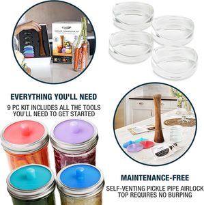 Kit complet <span class=keywords><strong>de</strong></span> fermentation Masontops pour bocaux Mason avec bouchons à air, poids en verre pour la fabrication <span class=keywords><strong>de</strong></span> cornichons/kraut/kimchi - Sans BPA, à large ouverture - Product Image 3