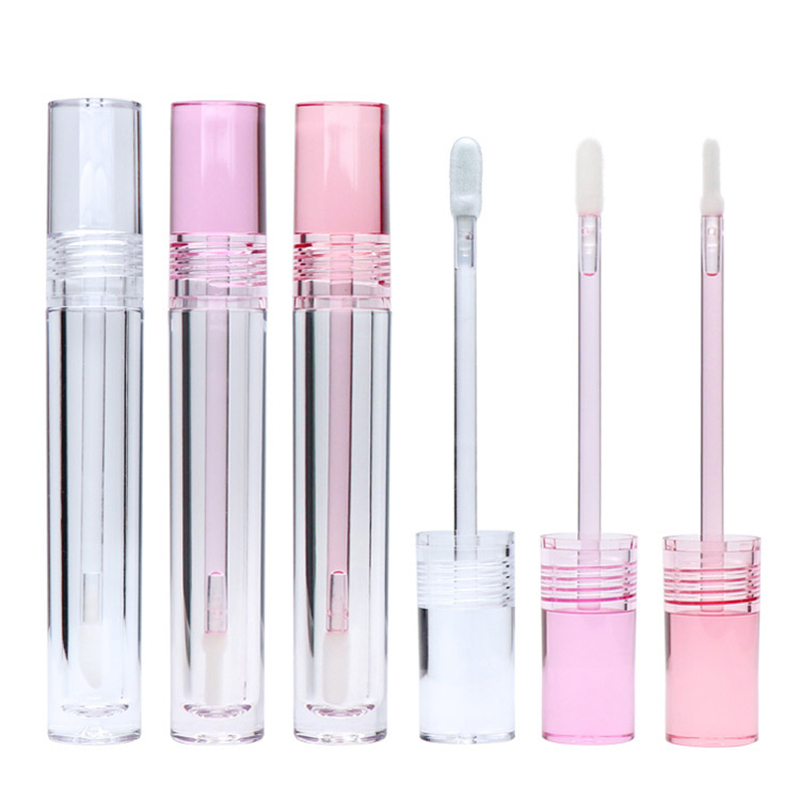 Hete Verkoop 7.8Ml Cilinder Private Label Lipgloss Container Volledig Helder Roze Rood Custom Logo Lipgloss Buizen Met Borstel