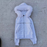 Sweat à capuche zippé pour homme, style français, avec capuche en fourrure personnalisée, 100% coton French Terry, coupe oversize, ourlet côtelé, effet vintage délavé