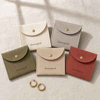 Pochette à bijoux en velours personnalisée Lionwrapack avec bouton pression | Sac d'emballage de luxe en daim souple pour boucles d'oreilles et colliers