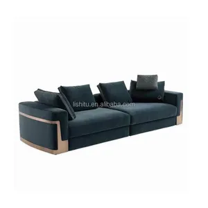 Venda direta da fábrica sofá de couro com três assentos azul design italiano conjunto de móveis para sala de estar