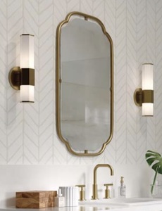 2025 Skyline gaya antik Amerika biru laut Vanity kamar mandi dengan pegangan kuningan dan keran kuningan dan bingkai tembaga cermin - Product Image 5