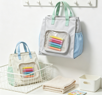 Sac fourre-tout pour enfants avec fenêtre transparente en PVC, poche latérale en maille, sac de rangement pour fournitures d'art en toile, sac à main pour activités de dessin des enfants