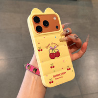 Coque de téléphone 3D motif vague oreilles de chat, pois, cerises et nœud papillon, version anglaise, compatible avec iPhone 17 Pro Max