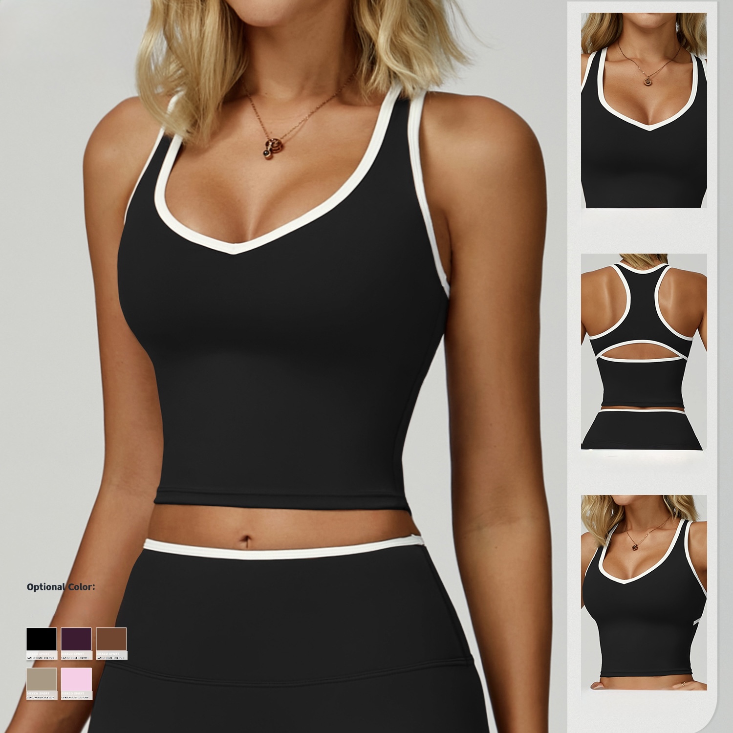 Yoga Tank Top Bra with Padded Spandex/Nylon Anti-Odor Eco-Friendly Breathable Four-Way Stretch Quick Dry Sweat-Wicking Seamless