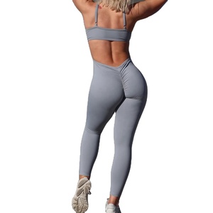 V Cut Gym Yoga Leggings Body Sans Manches Sportswear Combinaison Imprimer Lift Scrunch Butt Workout Fitness Barboteuses Respirant - Product Image 1
