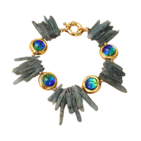 Bracelet vintage en pierre naturelle avec kyanite bleue et perles de verre plaqué or en laiton avec cadre en filigrane pour les fêtes