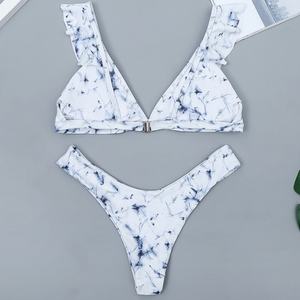 Bikini de una pieza con logo personalizado, estampado de puntos sólidos, brillante, de cintura alta, corte en V, tipo tanga, servicio OEM, talla XXS - Product Image 1