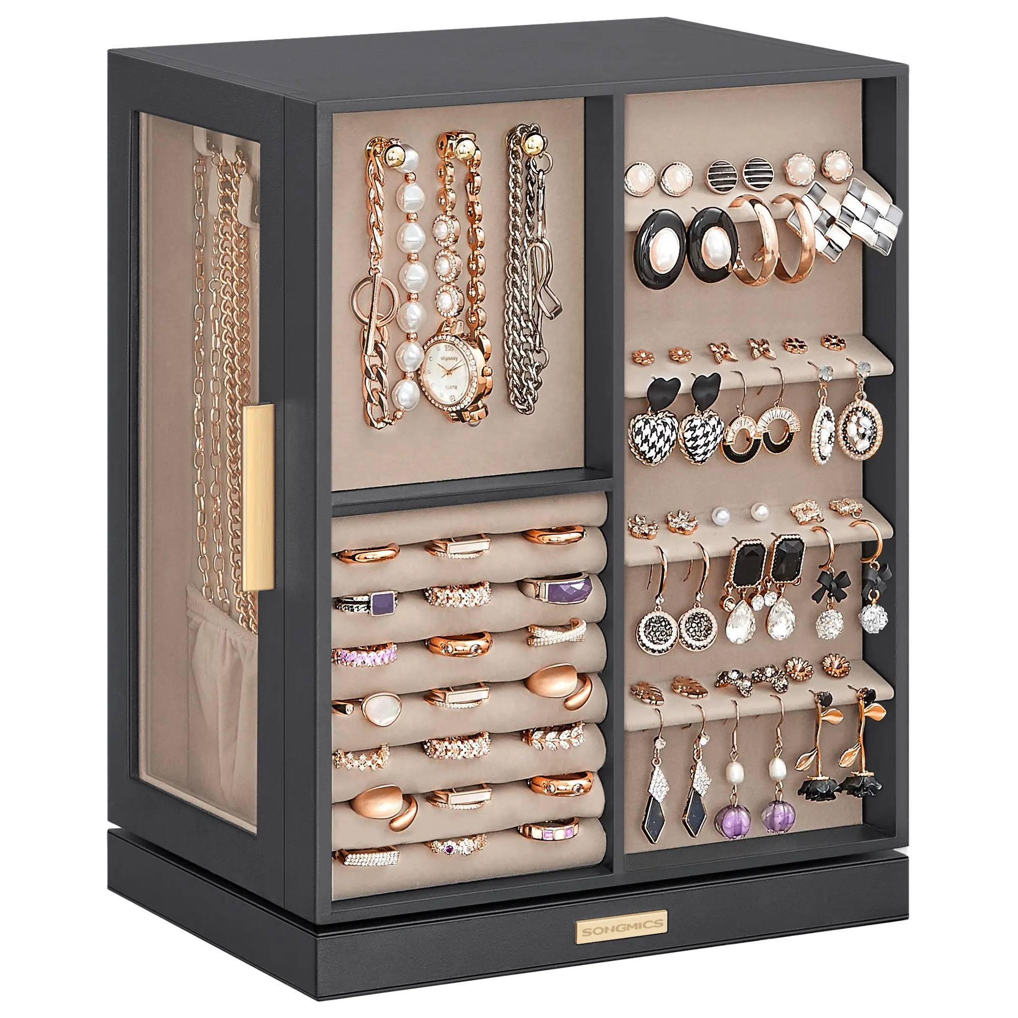SONGMICS Boîte à bijoux 360 Rotation Open Design Bijoux Vitrine Organisateur de bijoux avec 5 tiroirs