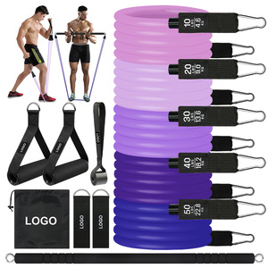 Resistance <b>Bands</b> with Handles, 5-Level Exercise <b>Bands</b> for <b>Workout</b> | Natural latex,10-50 lbs, stackable to 150,Ankle Straps, Door - Product Image 6