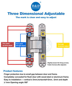 Thép không gỉ bản lề điều chỉnh 12kg-200kg CE lửa đánh giá giấu nhiệm vụ nặng nề Kẽm hợp kim vô hình ẩn 3D cửa bản lề - Product Image 4