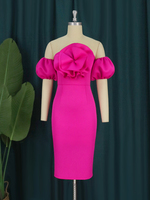 Robes de Soirée d'Été Élégantes Orange à Épaules Dénudées avec Volants et Fleur