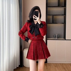 Elegante Conjunto <span class=keywords><strong>de</strong></span> Otoño para Mujer, Nuevo Conjunto <span class=keywords><strong>de</strong></span> Fragancia Pequeña, <span class=keywords><strong>Chaqueta</strong></span> Premium para Mujer, Abrigo Corto, <span class=keywords><strong>Falda</strong></span> a Media Pierna, Conjunto <span class=keywords><strong>de</strong></span> Dos Piezas, Conjunto Rojo - Product Image 2