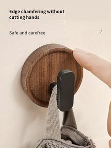ウォールナットウッドコートラックフック黒壁ハンガーキー用衣類浴室ローブ & タオル入り口掘削なし - Product Image 4