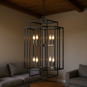 Modern 8-Light Black Chrome Geometric Pendant Chandelier Industrial Metal <b>Frame</b> Adjustable Hanging Light for Living Room - Product Image 2