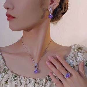 Wholesale Fashion Jewelry Eco-friendly Copper 12MM Violet Zircon Wedding Necklace <b>Sets</b> for Women Jewelry for Romantic - Product Image 6