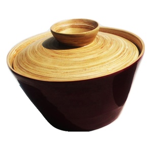 Grand bol en bambou naturel fait à la main avec couvercle Bol en bambou fabriqué écologique pour un usage domestique - Product Image 3