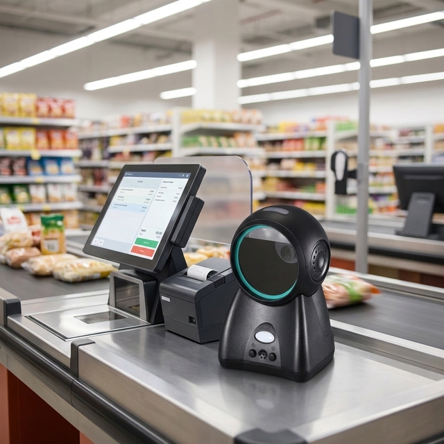 Desktop Omnidirectional 2D CMOS Image Barcode Scanner Hands-Free Freely Switch 1D 2D Barcodes Black White QR Code Cash Register