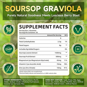<b>Private</b> <b>Label</b> <b>Soursop</b> Graviola Gummies Immune Support Antioxidant Vitamin Gummy with Leaf Extract for Adult Digestion - Product Image 2